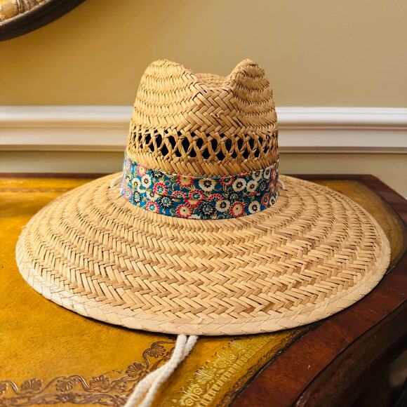 Signatures Tan Straw Hat with Floral Band & String Neck Tie Sunhat - Picture 10 of 13